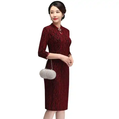 高端旗袍裙大牌金丝绒连衣裙奢华结婚母亲装妈妈婚宴礼服平时可穿