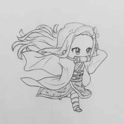 动漫《鬼灭之刃》灶门祢豆子手绘黑白简笔画图片