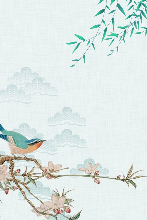 浅绿色古典春季上新花鸟春天背景