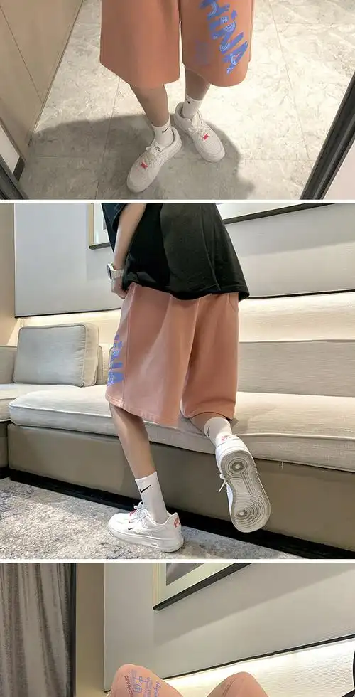 女生短裤过膝盖运动短裤女跑步休闲半截裤女夏阔腿中裤宽松五分裤港风