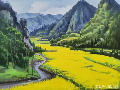 画家笔下美丽的油菜花海