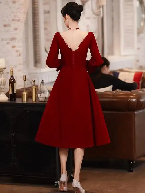 红色长袖敬酒服女大码胖mm200斤孕妇订婚出阁宴礼服冬季平时可穿