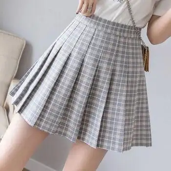 走光短裙子女士女生夏季百搭显瘦时尚夏天半裙夏装的灰色格子m92102斤