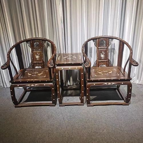 明清古典家具仿古家具黑檀木嵌贝雕皇宫椅圈椅全实木榫卯结构会客