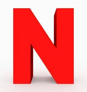 字母 n 3d 立方红色隔离在白色3d 渲染上照片