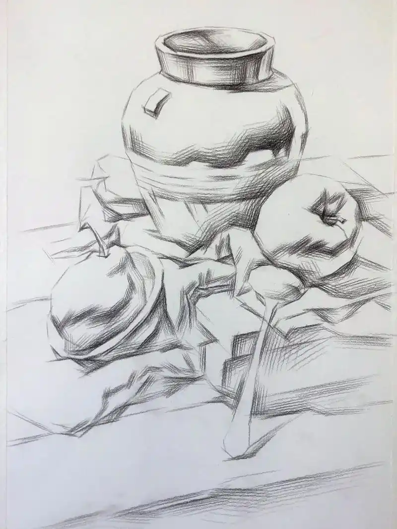 素描罐子组合 素描静物步骤: 步骤一:找三线 1.轮廓线 2.