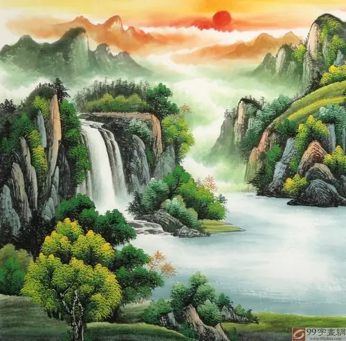 吴东 六尺聚宝盆山水画《宝地生金》 著名易经风水画家 - 聚宝盆山水