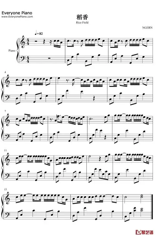 稻香钢琴谱周杰伦c调简单版