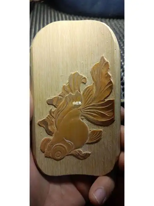 手工雕刻老玉竹金鱼茶则