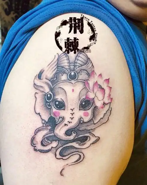小象神纹身图片_手臂纹身图案