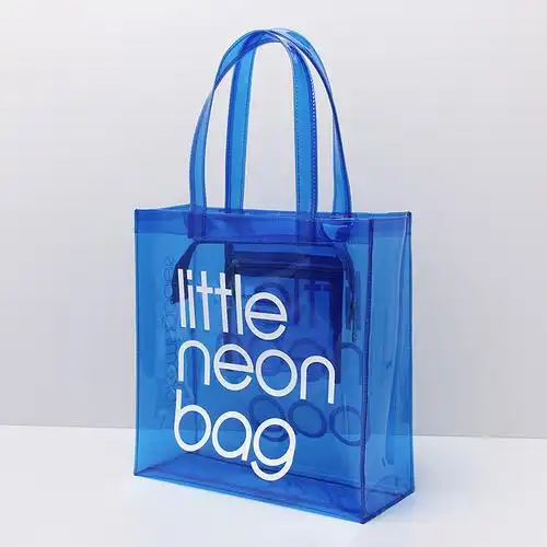 透明透明pvc购物袋,带手柄防水沙滩pvc手提袋