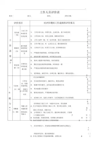 工作人员评价表