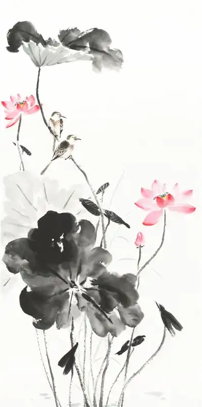 三尺条幅 国画 精品荷花【清新淡雅】未装裱画芯 多尺寸销售 t