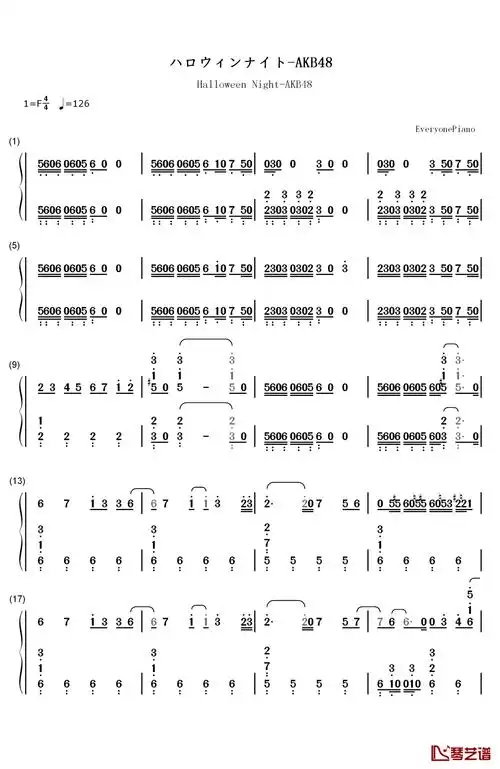 ハロウィンナイト(万圣节之夜)钢琴简谱-数字双手-akb48
