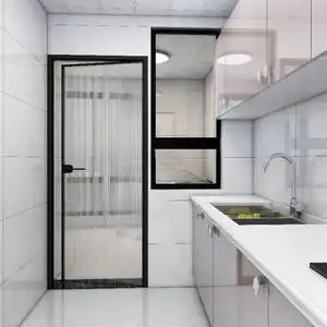 法式复古卫生间门厕所窄边平开门铝镁合金钢化玻璃pt门厨房单开门