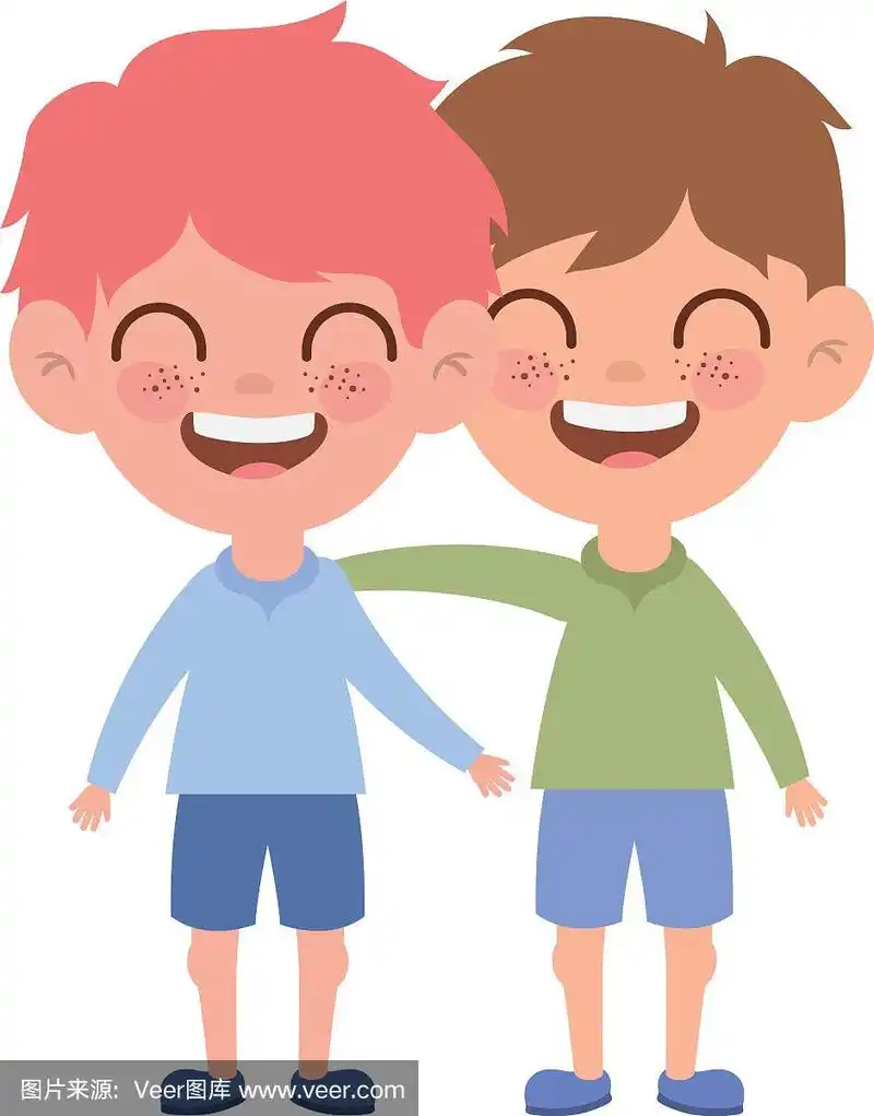 男孩们站在白色的背景上微笑