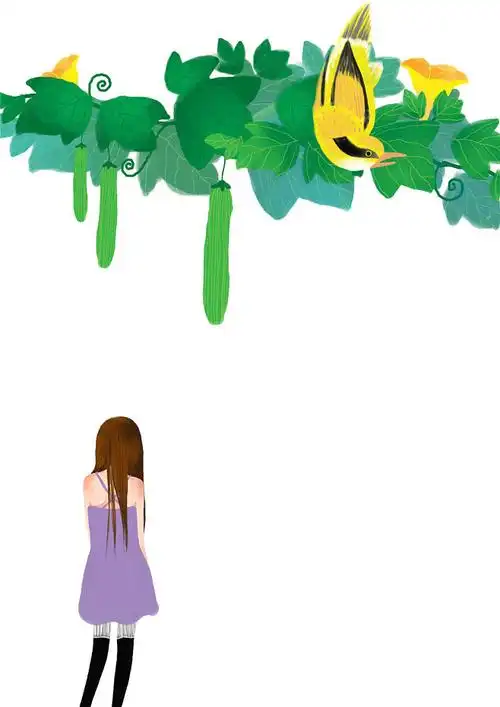 画儿晴天采集于2018-03-25 21:01:30丝瓜 黄鹂人物插画角色设定画儿