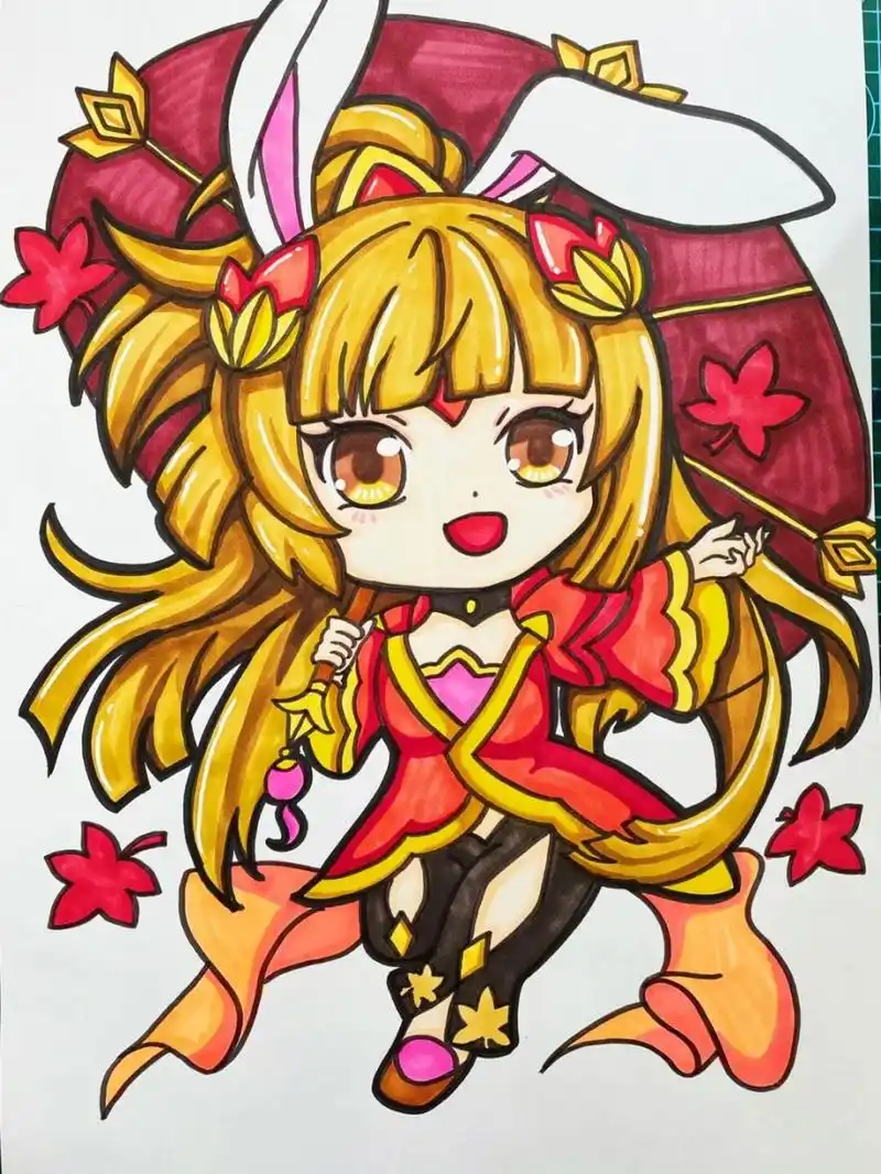 马克笔手绘 王者荣耀游戏人物之公孙离 	 游戏人物,马克笔动漫,q版