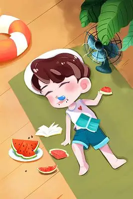 夏季乘凉吃西瓜场景大暑小暑节气插画大暑节气炎热