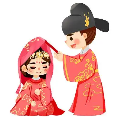 古风婚礼人物手绘卡通中式婚礼q版人物png素材婚礼元素情人节插画情侣