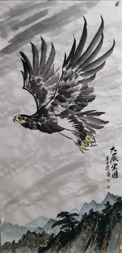 齐派画家黄崇岭水墨鹰作品欣赏