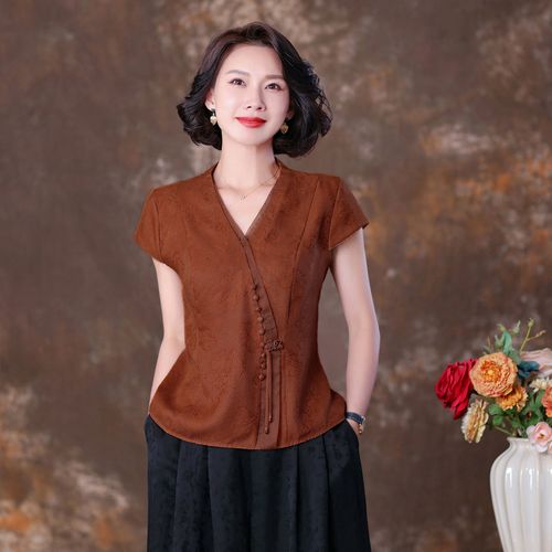 红云纱香云纱女装专柜正品上衣夏高端国际品牌真丝桑蚕丝小衫t恤