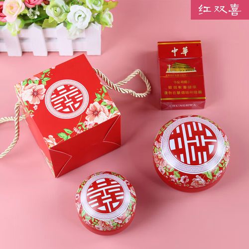 新款结婚礼盒创意婚庆马口铁包装空盒喜糖盒子中国ins风铁盒 红双喜