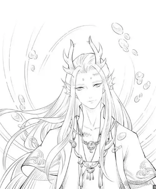 清冷古风美男手绘线稿