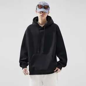 潮牌纯色宽松套头帽衫重磅连帽卫衣男士上衣加绒外套美式春秋新款