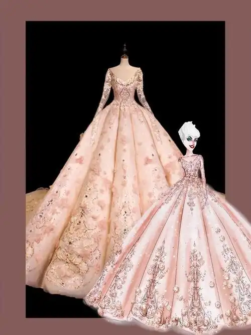 服装设计图丨迪士尼公主的婚纱礼服