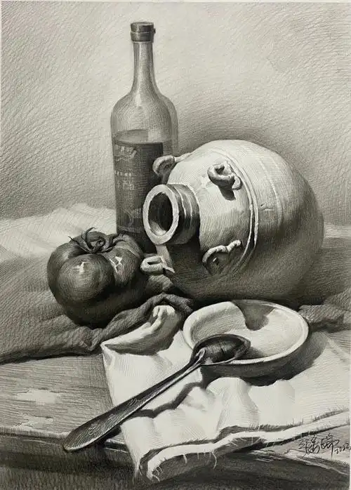 忘记拍擦画了#画画  #静物写生  #素描静物  #素描罐子  #零基础素描