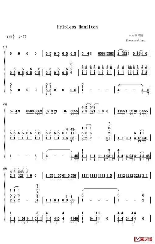 helpless钢琴简谱-数字双手-lin-manuel miranda