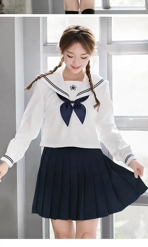大码变装正统jk制服少女刺绣樱花粉水手服可爱日系软妹学院风校服套装