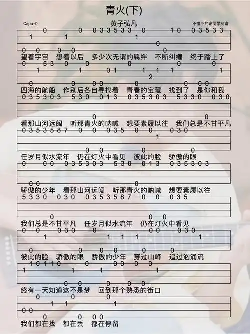 黄子弘凡《青火》新手单音指弹尤克里里谱