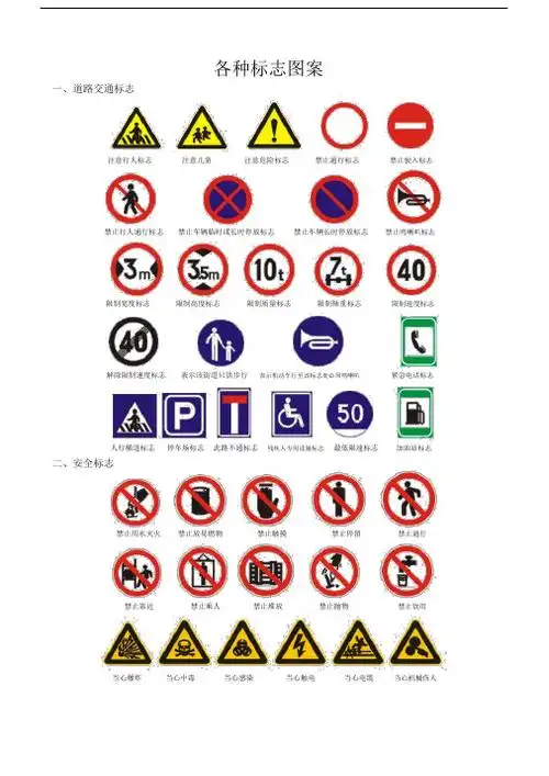 各种标志图案 一,道路交通标志 注意行人标志注意儿童注意危险标志