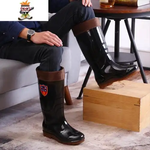 男士中高筒男水鞋防水防滑牛筋底雨鞋男劳保靴胶鞋加棉保暖男水靴闪潮