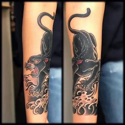 手臂school霸气黑豹纹身图案