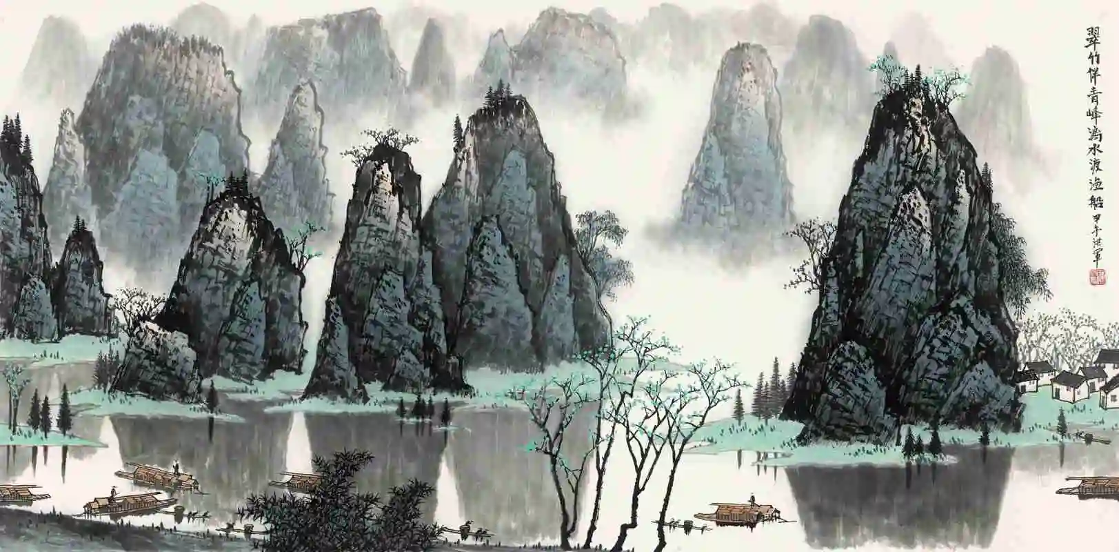 北京京海墨韵书画院陈洪军开创独门秘技,桂林山水"横染法",画面一气呵