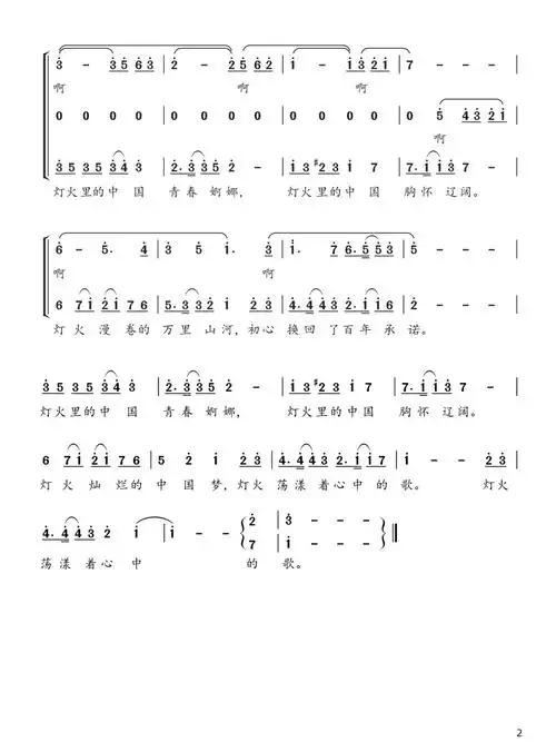 春晚热门歌曲《灯火里的中国》简谱来啦