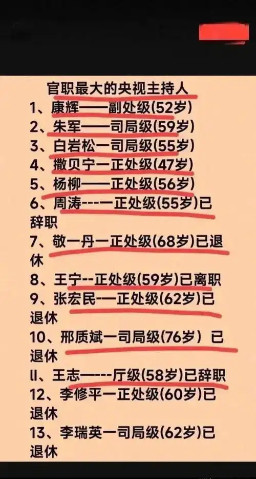 官职最大的13位央视主持人名单