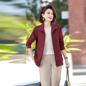 新款纯色上衣宽松休闲大码外套妈妈装夹克减龄中老年女装2024春款