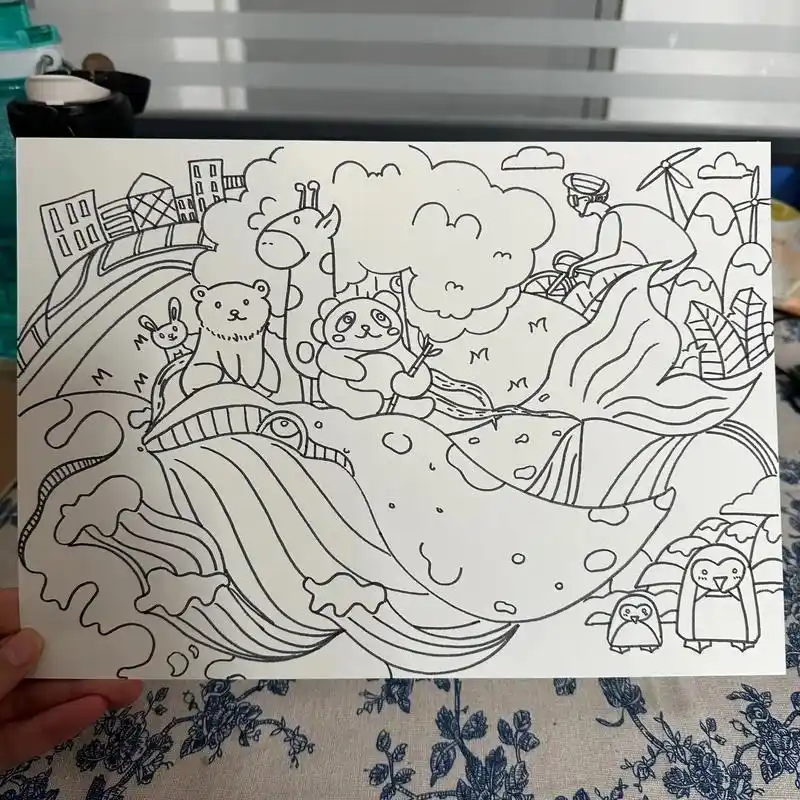 生态保护手抄报线描版.#绘画过程分享 #黑白线描画 #这画是