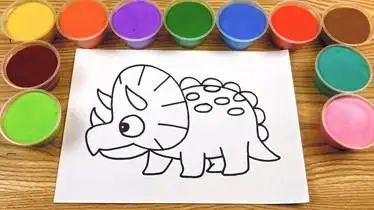 让我们用彩色的沙子给三角龙涂色吧