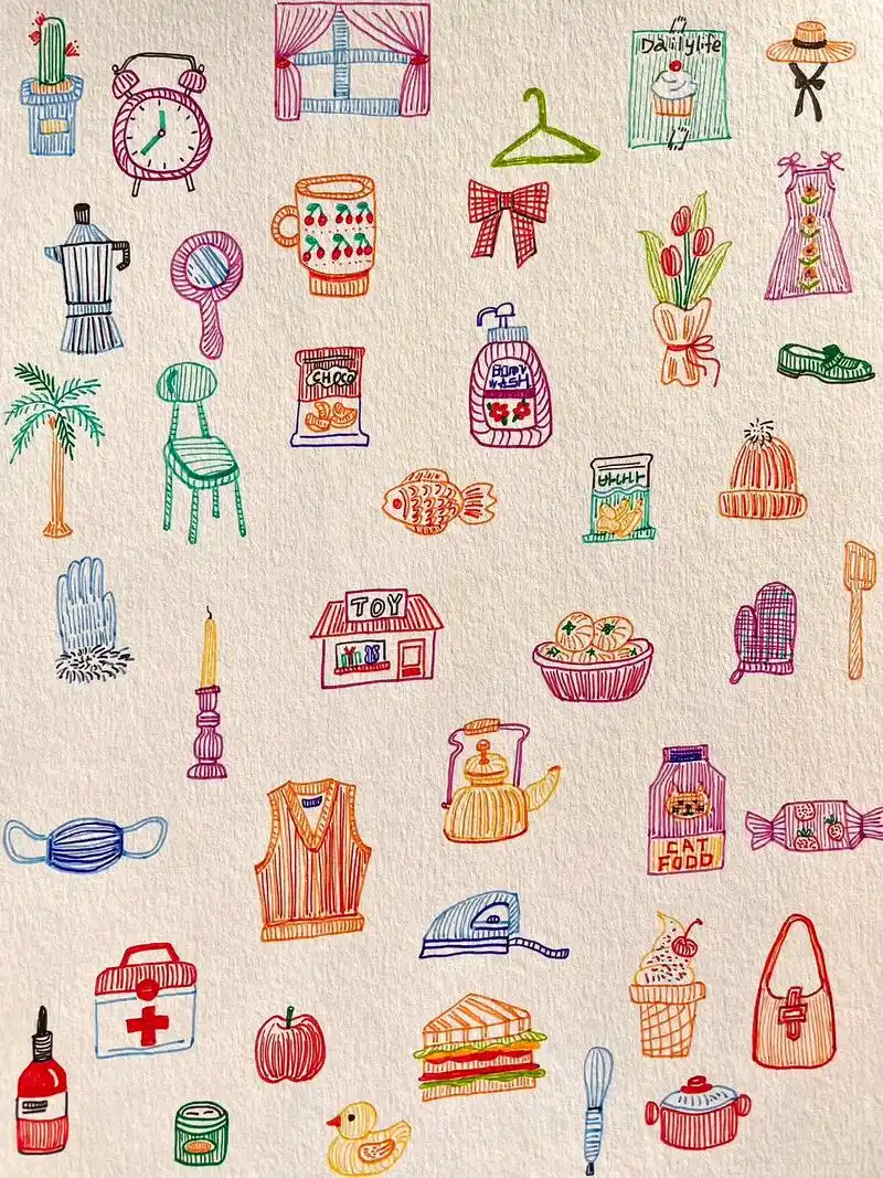 简笔画|可爱的生活周边|手帐素材|针管笔.#手绘 #画画 # - 抖音