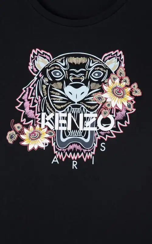 法国直邮kenzo女款经典花卉虎头黑色短袖f962ts8124yo99