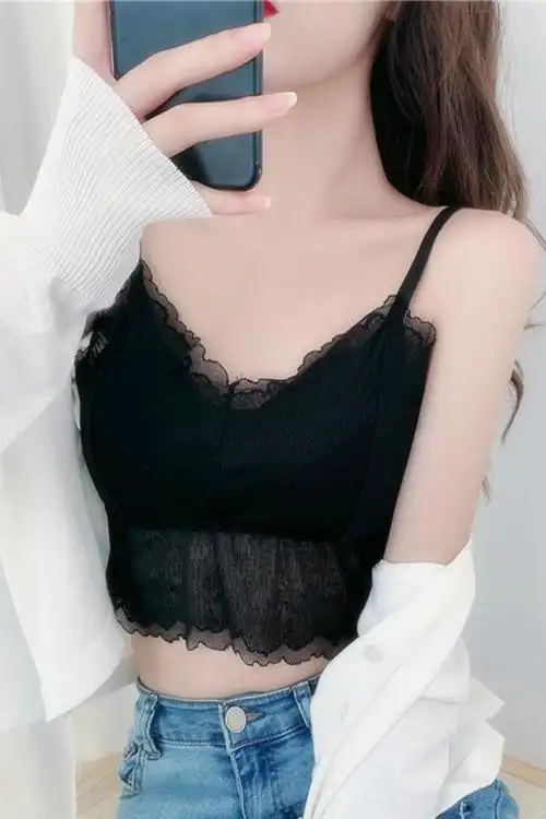 释季儿蕾丝网纱美背吊带内衣少女细带背心性感镂空裹胸打底衫上衣