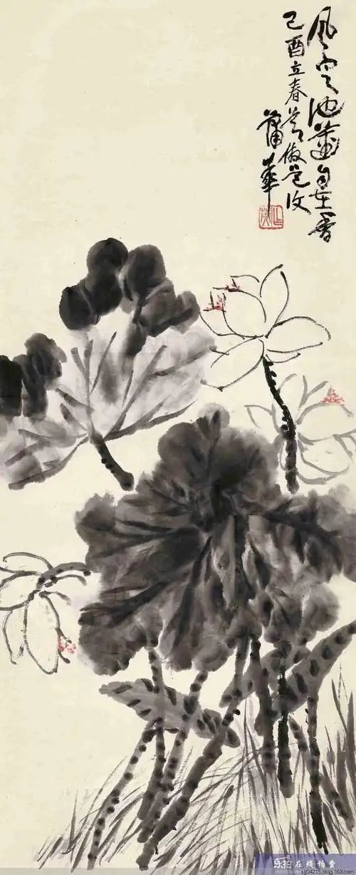 清代画家蒲华精品大写意荷花国画水墨作品