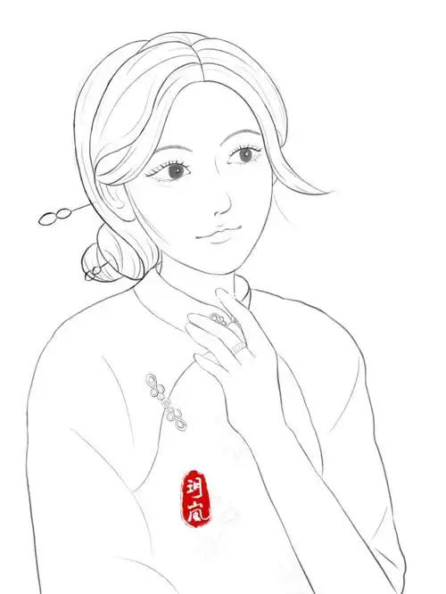 民国风线稿初夏旗袍