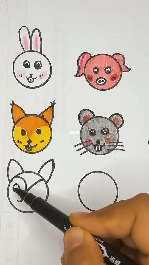 用圆形画小动物