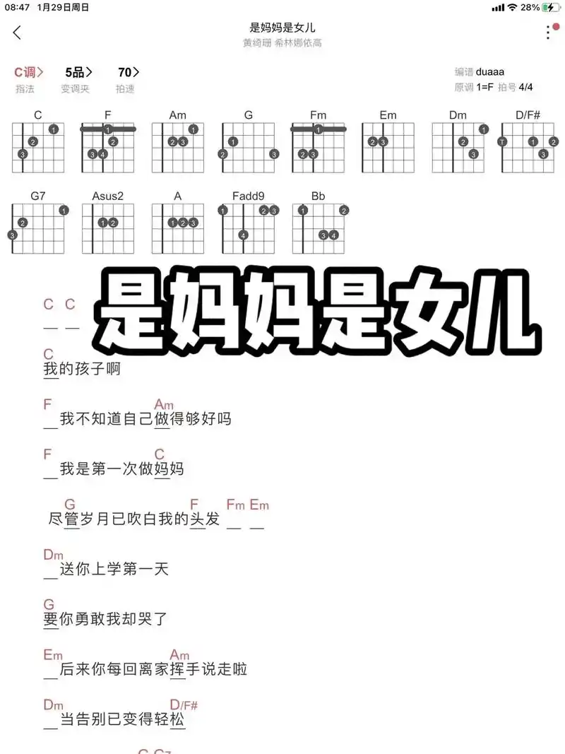 孩子穿过了大雨.#是妈妈是女儿 #吉他谱分享 #吉他教学 # - 抖音